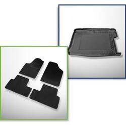 Conjunto: alfombrillas de velour + alfombrilla para maletero para Peugeot Partner I (1998-2007) 5 porte - Standard - 5 plazas; con modubox