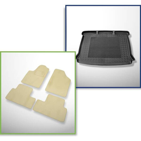 Conjunto: alfombrillas de velour + alfombrilla para maletero para Peugeot Partner I (1998-2007) 5 porte - Standard - 5 plazas; sin Modubox; 2a fila de asientos movida hacia adelante