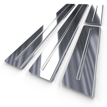 Protectores de acero para umbrales para Volkswagen Touran I GP2 Monovolumen (5 puertas) - (2011-2015) - Croni - Long Line - plateado (brillo)