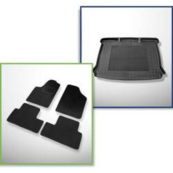 Conjunto: alfombrillas de velour + alfombrilla para maletero para Peugeot Partner I (1998-2007) 5 porte - Standard - 5 plazas; sin Modubox; 2a fila de asientos movida hacia adelante