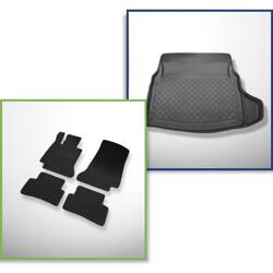 Conjunto: alfombrillas de fieltro + alfombrilla para maletero para Mercedes-Benz Classe C W205 (03.2014-11.2020) 4 porte - Guardliner - asientos traseros reclinables (abatibles); compartimento derecho desmontable en modelos con red lateral