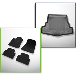 Conjunto: alfombrillas de velour + alfombrilla para maletero para Alfa Romeo 159 I (09.2005-2011) 4 porte - Standard - sin rueda de repuesto completa