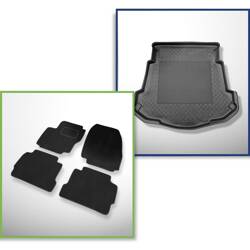 Conjunto: alfombrillas de velour + alfombrilla para maletero para Ford Mondeo IV (09.2007-12.2014) 4 porte - Standard - con rueda de repuesto provisional o kit de reparación