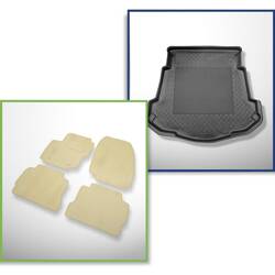 Conjunto: alfombrillas de velour + alfombrilla para maletero para Ford Mondeo IV (09.2007-12.2014) 4 porte - Standard - con rueda de repuesto provisional o kit de reparación