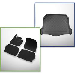 Conjunto: alfombrillas de velour + alfombrilla para maletero para Ford Mondeo V Hybrid (01.2015-2021) 5 porte - Guardliner - con y sin altavoz (subwoofer), compartimentos desmontables