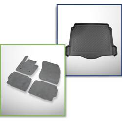 Conjunto: alfombrillas de velour + alfombrilla para maletero para Ford Mondeo V Hybrid (01.2015-2021) 5 porte - Guardliner - con y sin altavoz (subwoofer), compartimentos desmontables