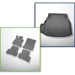 Conjunto: alfombrillas de velour + alfombrilla para maletero para Mercedes-Benz Classe C W204 (04.2007-02.2014) 4 porte - Guardliner - asientos traseros no reclinables