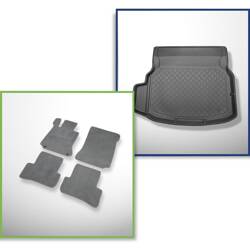 Conjunto: alfombrillas de velour + alfombrilla para maletero para Mercedes-Benz Classe C W204 (04.2007-02.2014) 4 porte - Guardliner - asientos traseros reclinables; con compartimento izquierdo