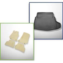 Conjunto: alfombrillas de velour + alfombrilla para maletero para Mercedes-Benz Classe C W205 (03.2014-11.2020) 4 porte - Guardliner - asientos traseros reclinables (abatibles); compartimento derecho desmontable en modelos con red lateral