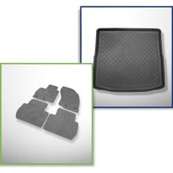 Conjunto: alfombrillas de velour + alfombrilla para maletero para Mitsubishi Outlander III (09.2012-2021) 5 porte - Guardliner - 5/7 plazas; 3a fila abatible (con y sin subwoofer)