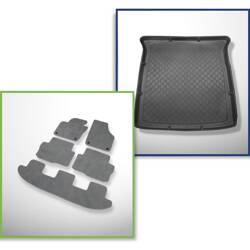 Conjunto: alfombrillas de velour + alfombrilla para maletero para Seat Alhambra II (09.2010-2020) 5 porte - Guardliner - 7 plazas; 3a fila abatible