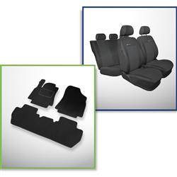 Set: alfombrillas de velour + fundas de asientos hechas a medida para Citroen Berlingo II Furgoneta (2008-2018) – Elegance P-1 - en dos filas de asientos