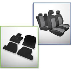 Set: alfombrillas de velour + fundas de asientos hechas a medida para Ford Focus III Hatchback, Familiar, Berlina (2011-2018) – Elegance P-2 - sin funda para el reposabrazos trasero