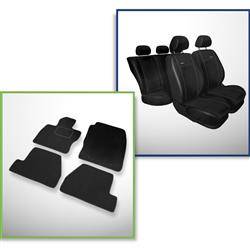 Set: alfombrillas de velour + fundas de asientos hechas a medida para Ford Focus III Hatchback, Familiar, Berlina (2011-2018) – Premium negro