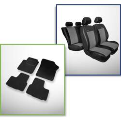 Set: alfombrillas de velour + fundas de asientos hechas a medida para Volkswagen up! Hatchback (2011-....) – Premium gris