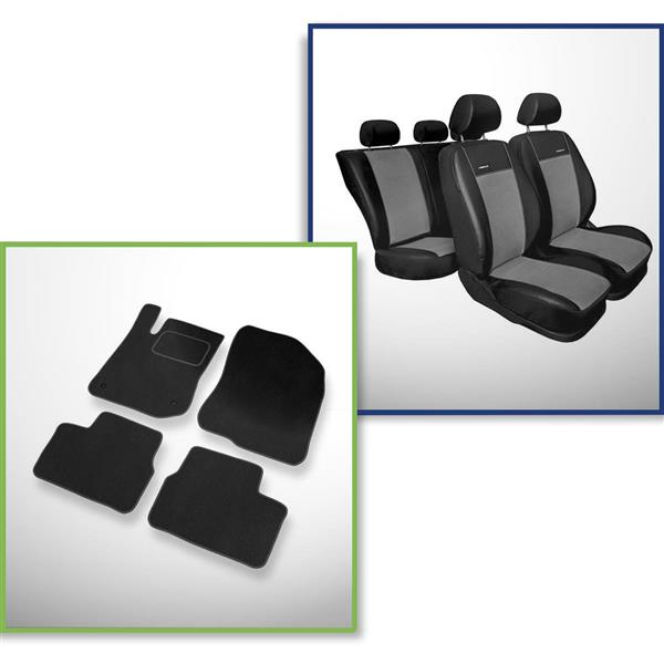 Set: alfombrillas de velour + fundas de asientos hechas a medida para Peugeot  208 Hatchback (2012-2019) – Premium gris