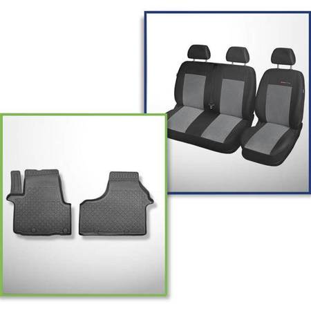 Conjunto: alfombrillas de TPE + fundas de asientos hechas a medida para Opel Vivaro II B Furgón (09.2014-02.2019) - Elegance P-2 - versión corta y larga; furgoneta, versión de uso comercial y personal, versión de uso personal; solo asientos delanteros