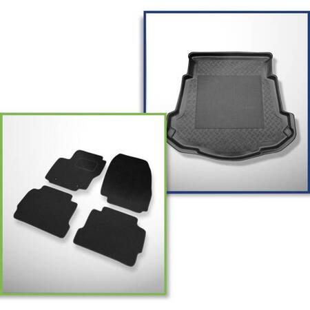 Conjunto: alfombrillas de fieltro + alfombrilla para maletero para Ford Mondeo IV (09.2007-12.2014) 4 porte - Standard - con rueda de repuesto provisional o kit de reparación