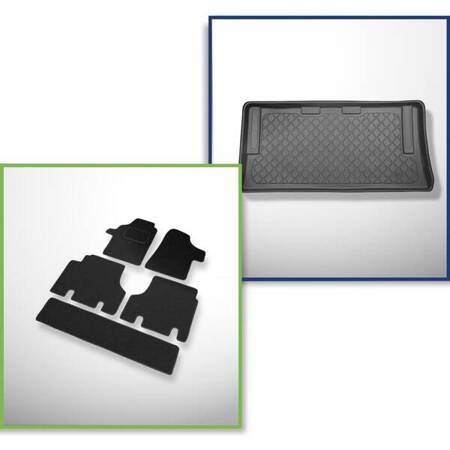 Conjunto: alfombrillas de fieltro + alfombrilla para maletero para Mercedes-Benz Viano (09.2003-05.2014) 5 porte - Guardliner - versión larga (distancia entre ejes 3200 mm; longitud del coche 5008 mm); para detrás de la 3a fila de asientos