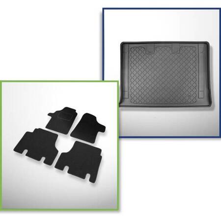 Conjunto: alfombrillas de fieltro + alfombrilla para maletero para Mercedes-Benz Vito W639 (08.2003-09.2014) 5 porte - Guardliner - versión extra larga (distancia entre ejes 3430 mm); para detrás de la 3a fila de asientos