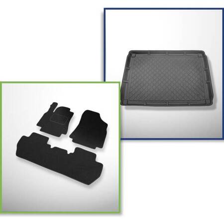 Conjunto: alfombrillas de fieltro + alfombrilla para maletero para Peugeot Partner II (2008-08.2018) 5 porte - Guardliner - 5 plazas