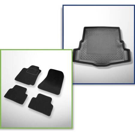 Conjunto: alfombrillas de velour + alfombrilla para maletero para Alfa Romeo 159 I (09.2005-2011) 4 porte - Standard - con rueda de repuesto completa