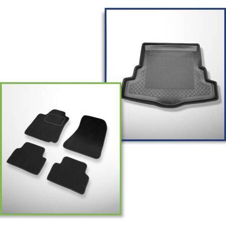 Conjunto: alfombrillas de velour + alfombrilla para maletero para Alfa Romeo 159 I (09.2005-2011) 4 porte - Standard - sin rueda de repuesto completa