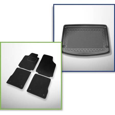 Conjunto: alfombrillas de velour + alfombrilla para maletero para Audi A2 I 8Z (1999-2005) 5 porte - Standard - parte inferior del maletero; sin rueda de repuesto completa