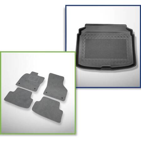 Conjunto: alfombrillas de velour + alfombrilla para maletero para Audi A3 8V (08.2012-03.2020) 3 porte, 5 porte - Standard - para las partes inferior y superior del maletero; No compatible con e-tron