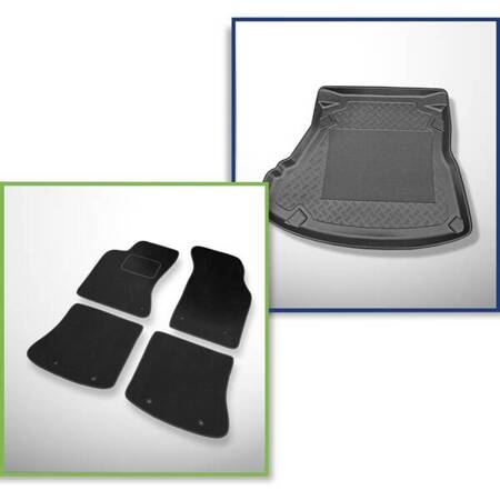 Conjunto: alfombrillas de velour + alfombrilla para maletero para Audi A4 I B5 (1995-10.2001) 4 porte - Standard - asiento de atrás abatible; sin CD / navegación a la izquierda