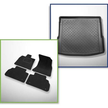 Conjunto: alfombrillas de velour + alfombrilla para maletero para Audi Q5 II FY (01.2017-....) 5 porte - Guardliner - también para modelos con carriles de sujeción; no adecuado para versión TFSI e plug-in híbrida; asiento trasero corredizo