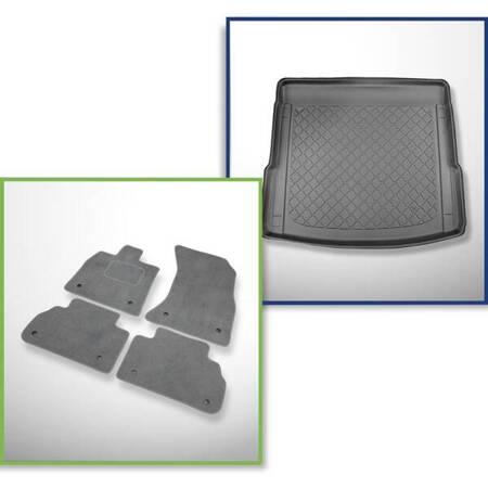 Conjunto: alfombrillas de velour + alfombrilla para maletero para Audi Q5 II FY (01.2017-....) 5 porte - Guardliner - también para modelos con carriles de sujeción; no adecuado para versión TFSI e plug-in hybrid; asientos traseros fijos