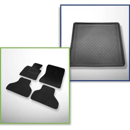 Conjunto: alfombrillas de velour + alfombrilla para maletero para BMW X5 E70 (04.2007-09.2013) 5 porte - Guardliner - 5/7 plazas; 3a fila de asientos abatible