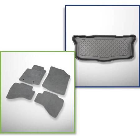 Conjunto: alfombrillas de velour + alfombrilla para maletero para Citroen C1 II (07.2014-2021) 5 porte - Guardliner