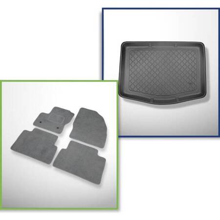 Conjunto: alfombrillas de velour + alfombrilla para maletero para Ford C-MAX II (11.2010-06.2019) 5 porte - Guardliner - con rueda de repuesto provisional