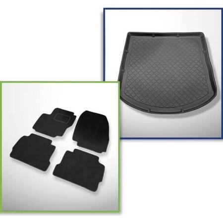 Conjunto: alfombrillas de velour + alfombrilla para maletero para Ford Mondeo IV (09.2007-12.2014) 5 porte - Guardliner - con rueda de repuesto completa