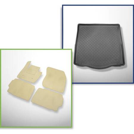 Conjunto: alfombrillas de velour + alfombrilla para maletero para Ford Mondeo V (01.2015-2021) 5 porte - Guardliner - con rueda de repuesto completa