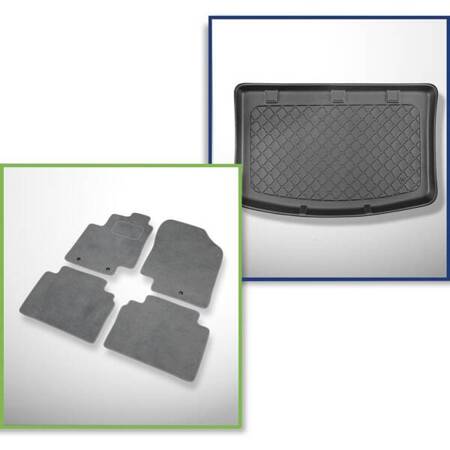 Conjunto: alfombrillas de velour + alfombrilla para maletero para Kia Rio III UB (08.2011-2016) 5 porte - Guardliner - parte inferior del maletero