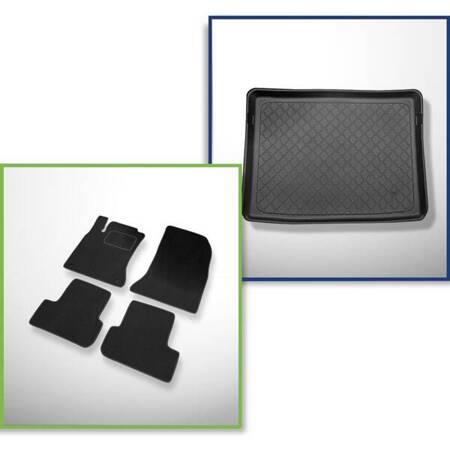 Conjunto: alfombrillas de velour + alfombrilla para maletero para Mercedes-Benz Classe B W246 (10.2011-12.2018) 5 porte - Guardliner - parte superior del maletero; con base doble del maletero (con EASY VARIO PLUS SYSTEM y superficie de carga plana)