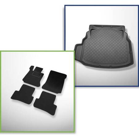 Conjunto: alfombrillas de velour + alfombrilla para maletero para Mercedes-Benz Classe C W204 (04.2007-02.2014) 4 porte - Guardliner - asientos traseros no reclinables