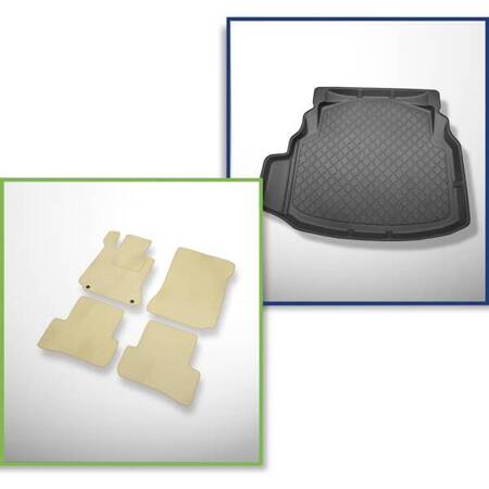 Conjunto: alfombrillas de velour + alfombrilla para maletero para Mercedes-Benz Classe C W204 (04.2007-02.2014) 4 porte - Guardliner - asientos traseros no reclinables