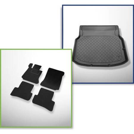 Conjunto: alfombrillas de velour + alfombrilla para maletero para Mercedes-Benz Classe C W204 (04.2007-02.2014) 4 porte - Guardliner - asientos traseros reclinables; sin compartimento izquierdo