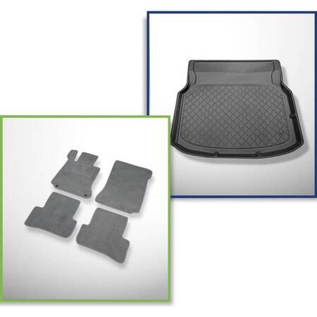 Conjunto: alfombrillas de velour + alfombrilla para maletero para Mercedes-Benz Classe C W204 (04.2007-02.2014) 4 porte - Guardliner - asientos traseros reclinables; sin compartimento izquierdo