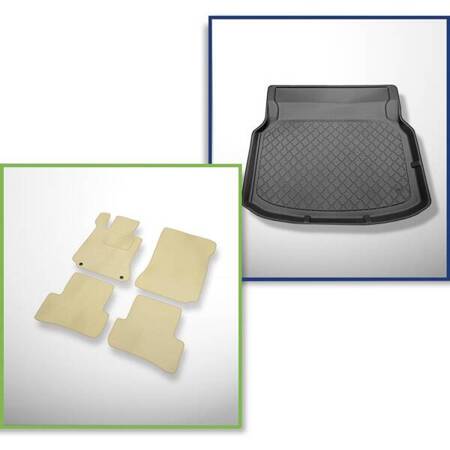 Conjunto: alfombrillas de velour + alfombrilla para maletero para Mercedes-Benz Classe C W204 (04.2007-02.2014) 4 porte - Guardliner - asientos traseros reclinables; sin compartimento izquierdo