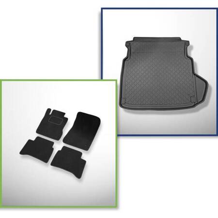 Conjunto: alfombrillas de velour + alfombrilla para maletero para Mercedes-Benz Classe E W211 (2002-02.2009) 4 porte - Guardliner - sin compartimento izquierdo; el compartimento derecho se puede quitar