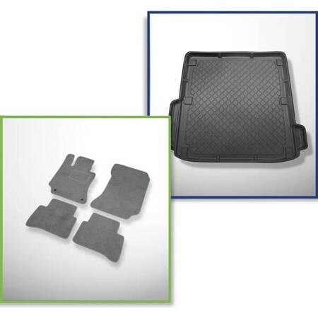 Conjunto: alfombrillas de velour + alfombrilla para maletero para Mercedes-Benz Classe E W212 (2009-10.2016) 5 porte - Guardliner - para todos los modelos (compartimentos desmontables)