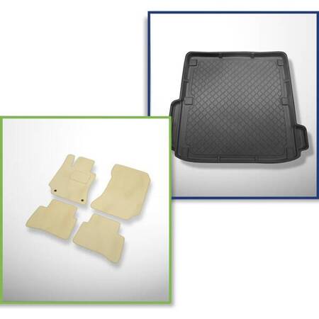 Conjunto: alfombrillas de velour + alfombrilla para maletero para Mercedes-Benz Classe E W212 (2009-10.2016) 5 porte - Guardliner - para todos los modelos (compartimentos desmontables)