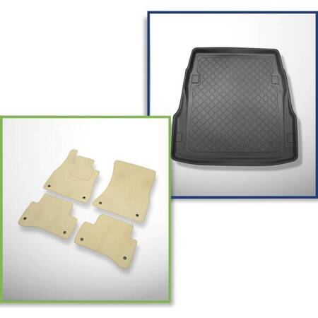 Conjunto: alfombrillas de velour + alfombrilla para maletero para Mercedes-Benz Classe S W222 (07.2013-11.2020) 4 porte - Guardliner (versión corta) - no compatible con modelos híbridos; asiento trasero corredizo