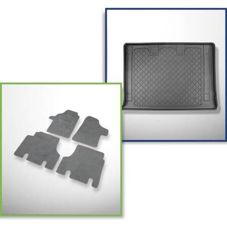 Conjunto: alfombrillas de velour + alfombrilla para maletero para Mercedes-Benz Vito W639 (08.2003-09.2014) 5 porte - Guardliner - versión extra larga (distancia entre ejes 3430 mm); para detrás de la 3a fila de asientos