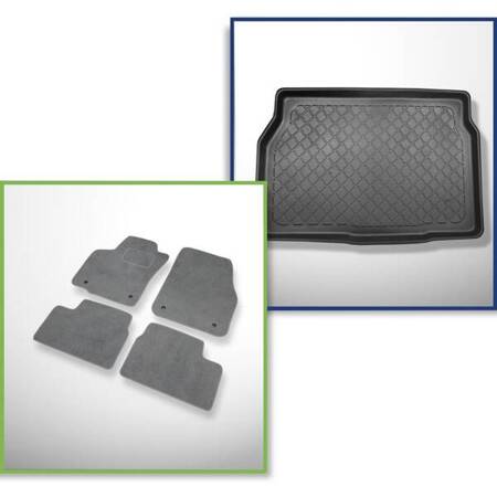 Conjunto: alfombrillas de velour + alfombrilla para maletero para Opel Astra H (2004-09.2009) 3 porte, 5 porte - Guardliner - sin organizador adicional en el maletero; también para GTC